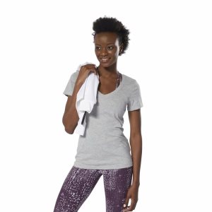 Reebok V-Neck T Shirt Damen - Grau - DE 785-OMN